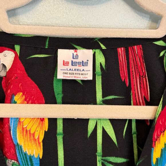 La LeeLa Swimwear Kaftan Dress Cover Up Womens OS Green Parrot Bamboo Summer - Picture 6 of 7